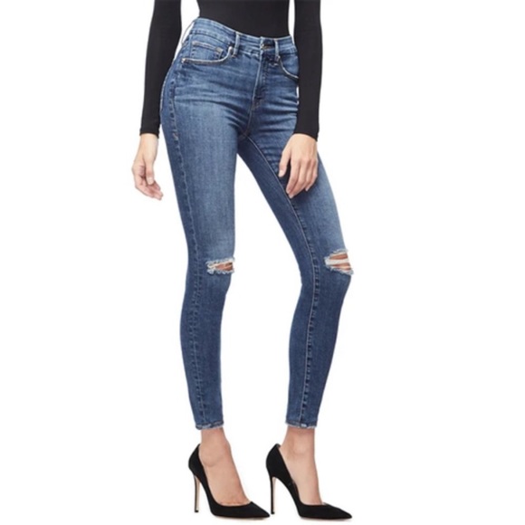 Good American Good Legs Crop Distressed Skinny Jeans Super Stretch Denim 12/31 - Picture 9 of 9